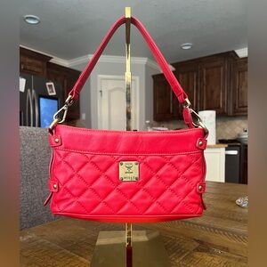 MCM Red Quilted Shoulder Bag with Gold Hardware